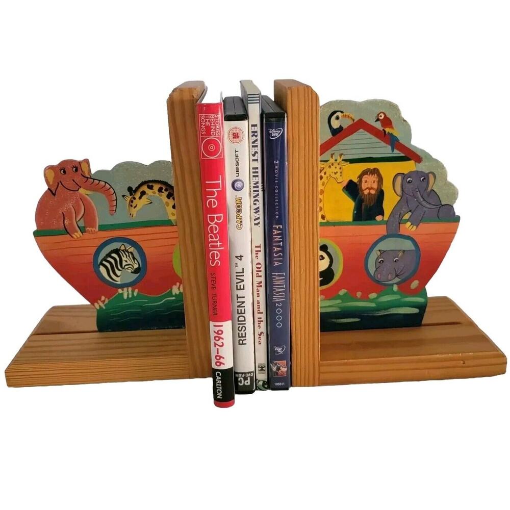 Vintage Noah's Ark Book Ends Handmade Handpainted Unique!